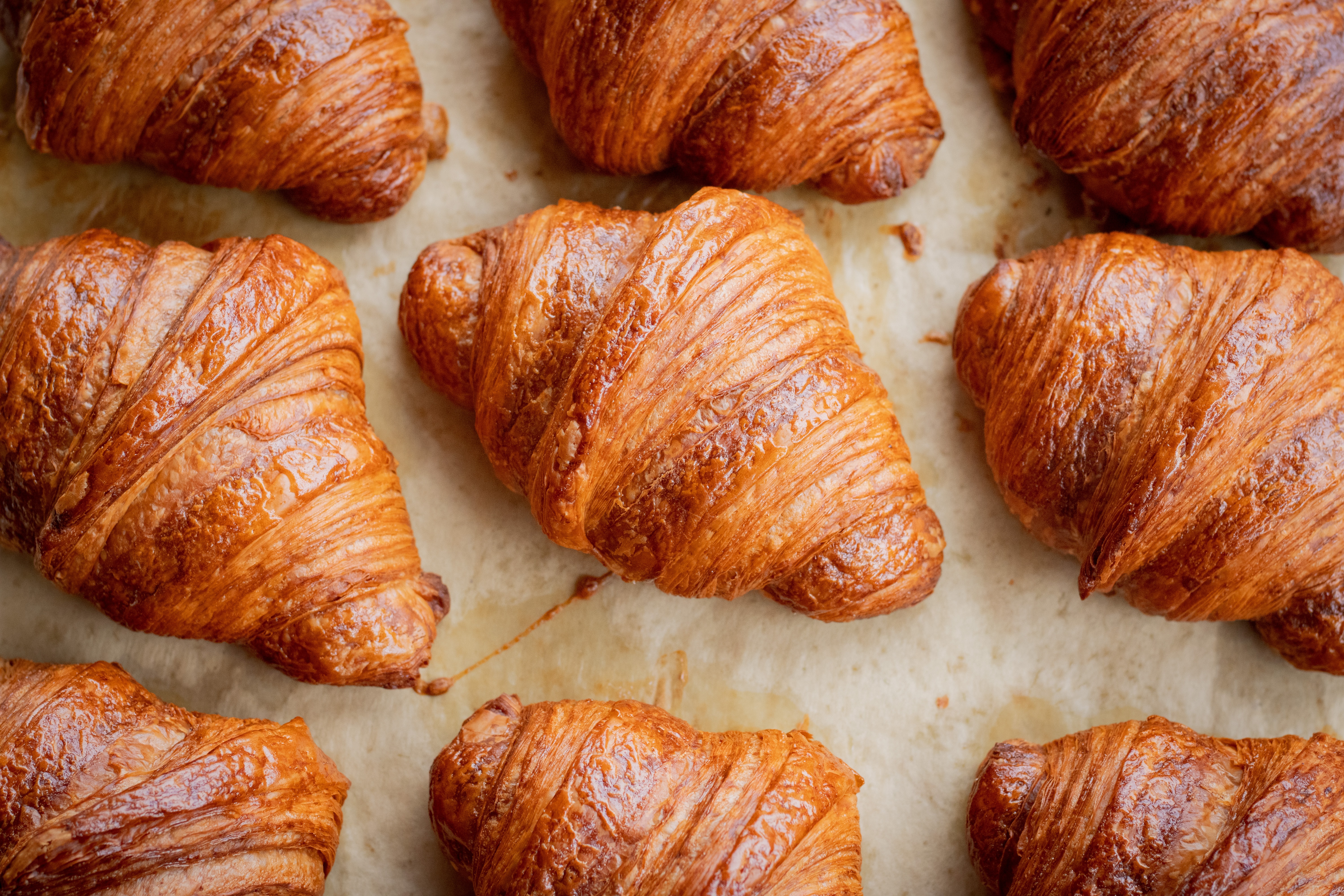 Croissants on baking sheet